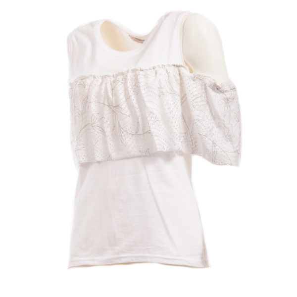 T-shirt donna con volant in pizzo - Plumilla